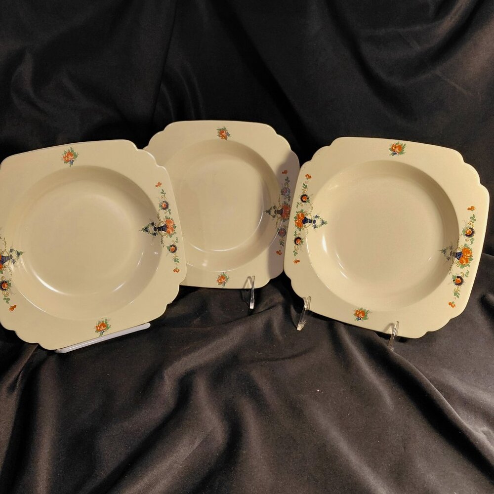 3 Lovely Unmarked Unique Soup Bowls possibly Homer Laughlin Vintage